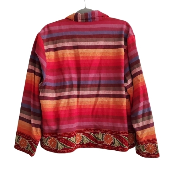 Tantrums Women Medium Rainbow Stripe Bohemian Embroidered Button Up Jacket - Picture 2 of 8